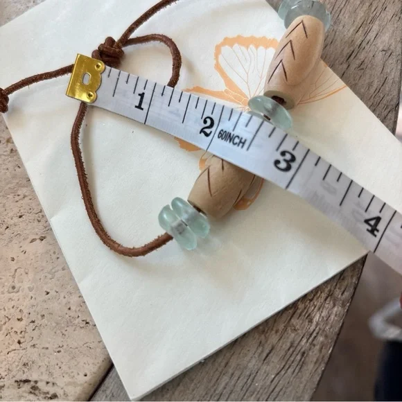 HANDMADE BRACELET LEATHER CORD WOOD DOWS 6 ROUND STONES - Picture 7 of 8